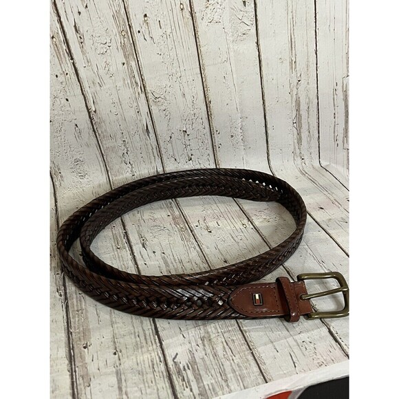 Tommy Hilfiger 44/110 Brown Leather Braided Belt - Picture 1 of 6